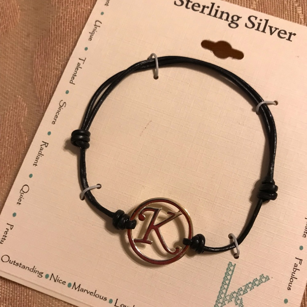 Leather knot adjustable bracelet.  SS K initial.